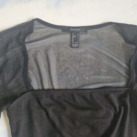 Sheer Black Long Sleeve Dress Mesh Bodycon Black Mini Dress LBD Cocktail Dress - Picture 2 of 13